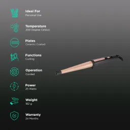 VEGA VHCH-05 Hair Curler with 360 Degree Swivel Cord (Ceramic Coated Plates, Black) image 2