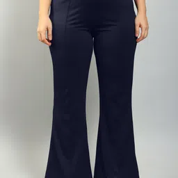 plus size Women Regular Fit Dark Blue Cotton Blend Trousers-picture-12