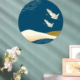 Round Blue Swans In Flight Canvas Art Print By The Artment-image-96