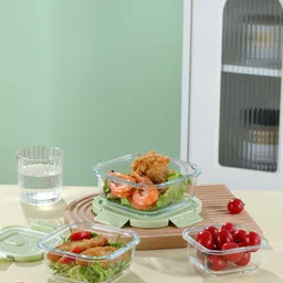 pranisha enterprise Square Borosilicate Glass Lunch Box Set with Airtight Lids – 3 PCS, 350ml 3 Containers Lunch Box image 3