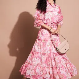 dressberry Women Fit and Flare Pink Maxi/Full Length Dress-picture-25