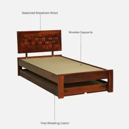 woodsworth from pepperfry Woodway Sheesham Wood Single Bed In Honey Oak Finish With Trundle image 3