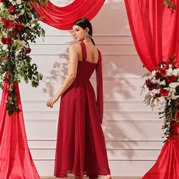 indo street Women A-line Red Maxi/Full Length Dress image 5