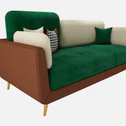 casacraft from pepperfry Montez Velvet 3 Seater Sofa in Green & Beige Colour image 4