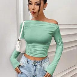 kotty Casual Dolman Sleeve Solid Women Green Top image 4