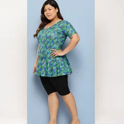 Aarika Womens Green-Black Colour Abstract Print Nylon Plus Size Swim Suit Printed Women Swim-dress Green Swimsuit image 4