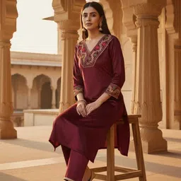 ms creations WOMEN KURTI TROUSER Embroidered Kurta, Trouser/Pant & Dupatta Set image 4