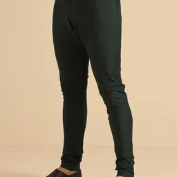 kisah Mens Churidar, Cotton Blend Solid Bottle Green Churidar Pant for Men image 3