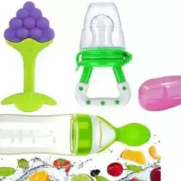 BPA Free Veggie Fruit Feed Nibbler Juicer, Baby Food Dispensing Spoon Bottle - Silicone-image-1