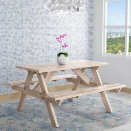 bohemiana from pepperfry Spann Solid Wood 4 Seater Patio Dining Set In Distress Finish image 1
