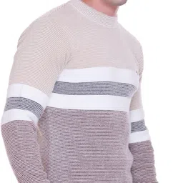 himyug Men Colorblock Round Neck Gold Sweater image 3