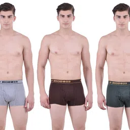 bigboss Pack of 3 Combed Cotton Double Pouch Support Solid Men Trunk image 1