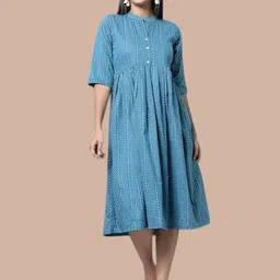 kfashionbh Women A-line Blue Maxi/Full Length Dress image 1
