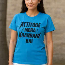 r c b collection Women Graphic Print, Printed Round Neck Cotton Blend Blue T-Shirt-picture-11