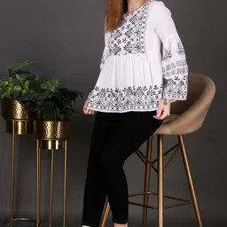 neerafashion Casual Bell Sleeves Printed Women White Top-picture-17