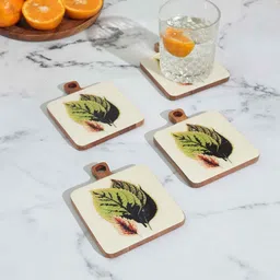 ireka homes White Acacia Wood (Set of 4) Enamel Coasters image 1