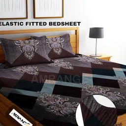 anand hub Cotton Double Fitted (Elastic) 320 TC Checkered Bedsheet-picture-25