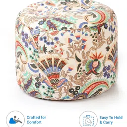 style homez Large Round Cotton Canvas Floral Printed Ottoman Bean Bag Footstool With Bean Filling image 3