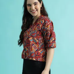 metronaut Women Boxy Fit Printed Lapel Collar Casual Shirt image 4