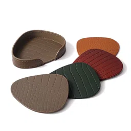 three sixty Sterling Brown Cover & Multicolour Recycled leather (Set of 4) Coasters image 5