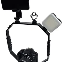 MILLETS Video Handheld Stabilizer, 4 Cold-Shoe Handle Grip Shooting System Camera Rig with Smartphone Holder Vlogging kit Compatible with All Camera Action Camera Wide Flash Bracket image 2