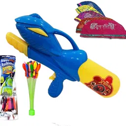 brown leaf (1 Pichkari+ 1 Magic Balloon+ 10 Holi Cap)For Kids Holi & Summer Pool Party Fun Water Gun-picture-36
