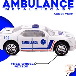 toy cloud Free Wheel Die-Cast 3pcs Metal Ambulance Vehicles Set-2, 1:64 Scale Model Toys image 3
