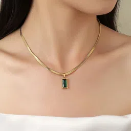 marmoris ecom Green Emerald Anti-Tarnish Flat Snake Chain Pendant Classic Luxury Jewelry Gold-plated Stainless Steel Pendant image 2