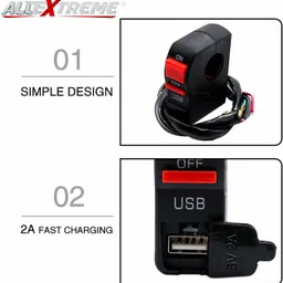 allextreme Universal Bike Light Switch 22mm with USB Socket Bike Fairing Kit image 4