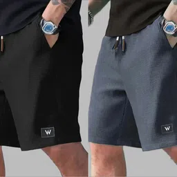 wereko Pack of 2 Self Design Men Black, Dark Grey Regular Shorts-picture-15