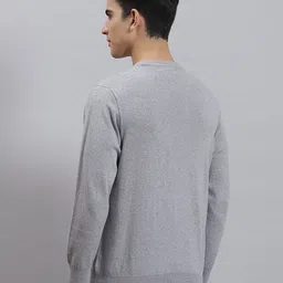 monte carlo Men Solid Round Neck Grey Sweater image 2
