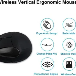 microware Rechargeable Ergonomic Mouse,2.4G Ergonomic Mice for Carpel Tunnel Wrist Pain Wireless Ambidextrous Optical Gaming Mouse with Bluetooth image 5
