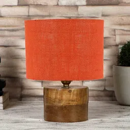 Orange Shade Table Lamp With Wood Base By New Era image 2