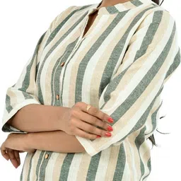 fabisho Women Regular Fit Striped Mandarin Collar Formal Shirt image 3