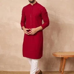house of pataudi Men Embroidered Viscose Rayon Straight Kurta image 5