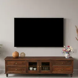 amberville from pepperfry Riveria Mango Wood Two Door Four Drawer Tv Console In Tubbaq finish image 1