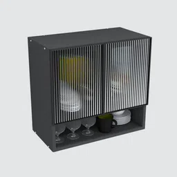 specialitypanels Aluminium Black Profile 2 Fluted Glass handless shutter with Space Organizer in Slate Grey Finish image 3