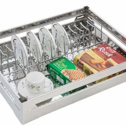 winstar Stainless Steel High Grade Stainless Steel Perforated Sheet Kitchen Cup & Saucer Basket | Premier Series Kitchen Organizer | Modular Kitchen Cabinet (15x20x4 Inches) | Storage Basket-picture-35