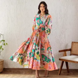 sheetal associates Women Gathered Multicolor Maxi/Full Length Dress-picture-40