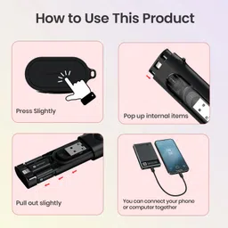 Portronics USB Type C Cable 0.27 m Snapcase 4 60W Multifunctional Fast Charging Data Cable Kit,USB-A,8 Pin,Micro image 3