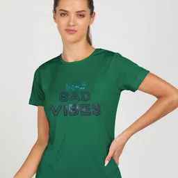 shashvi Women Typography Round Neck Polyester Green T-Shirt-picture-11