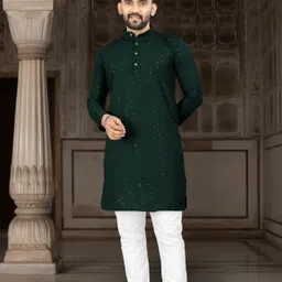 dhasu trendz Men Chikan Embroidery, Embroidered Viscose Rayon Straight Kurta image 1