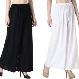 humper Pack of 2 Women Relaxed Black, White Viscose Rayon Trousers image 2