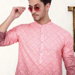 jompers Men Printed Cotton Blend Straight Kurta image 1