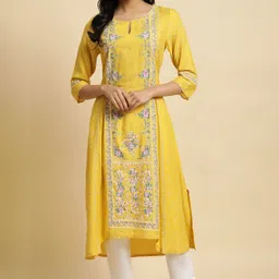 Women A-line Yellow, White, Pink Midi/Calf Length Dress image 5