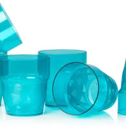 slikvita (Pack of 12) Light Blue Prism With Morpicch Designe Shape Glass Set Water/Juice Glass image 2