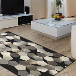 dazzhome Grey & Black Hair On Leather Geometrical Hand Woven 8ftX10ft Carpet image 1