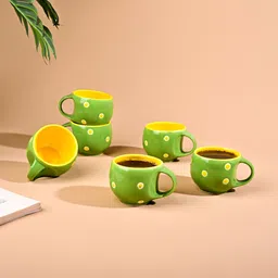 storepedia Pack of 6 Ceramic Polka Doted Tea Cups Set of 6, 150ml Coffee Mugs for Home Office image 2