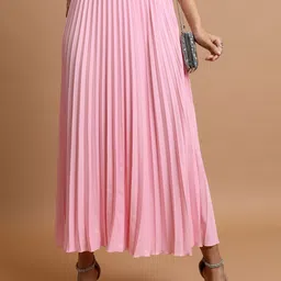tokyo talkies Women Solid Pleated Pink Skirt image 1