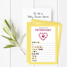 inkdotpot 50 Pcs Baby Shower Party Game Children Books Pictionary Candy Theme Party Supply Invitation Card image 2